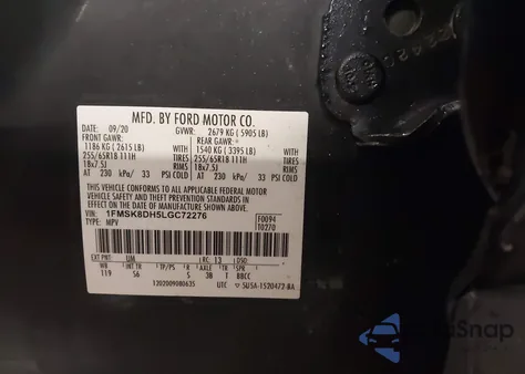 2020 Ford Explorer Xlt z USA, uszkodzony, nr VIN 1FMSK8DH5LGC72276